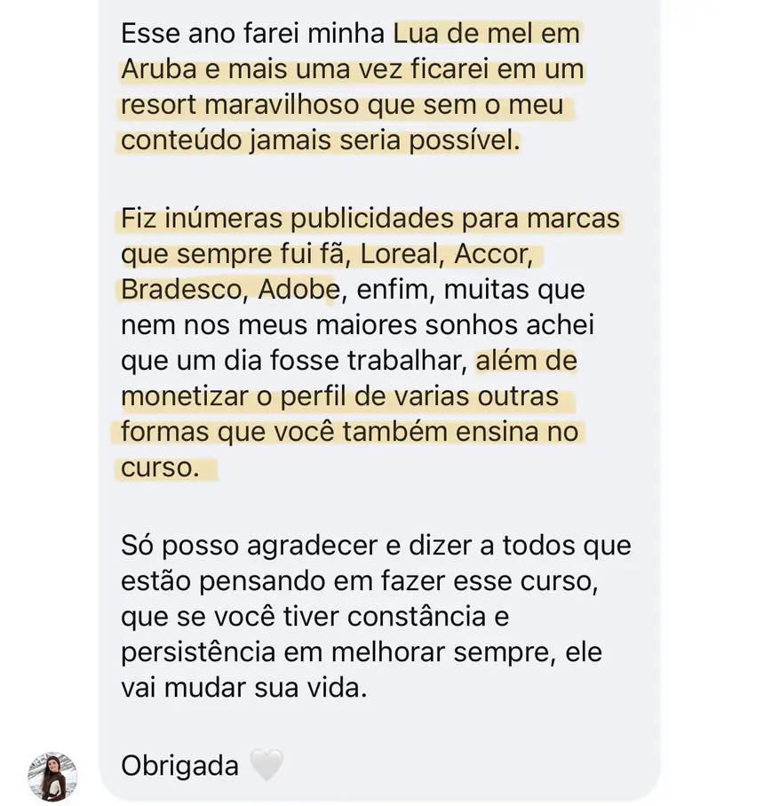 Print real de depoimento de aluno