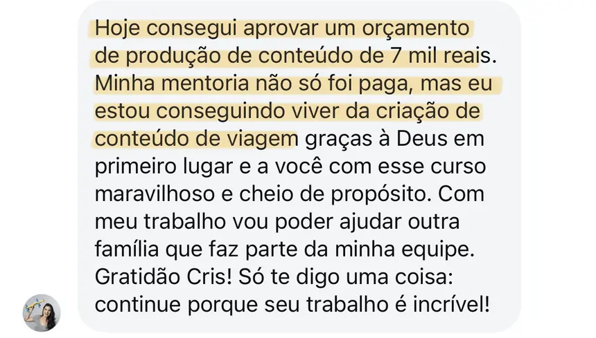 Print real de depoimento de aluno