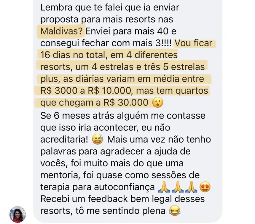 Print real de depoimento de aluno