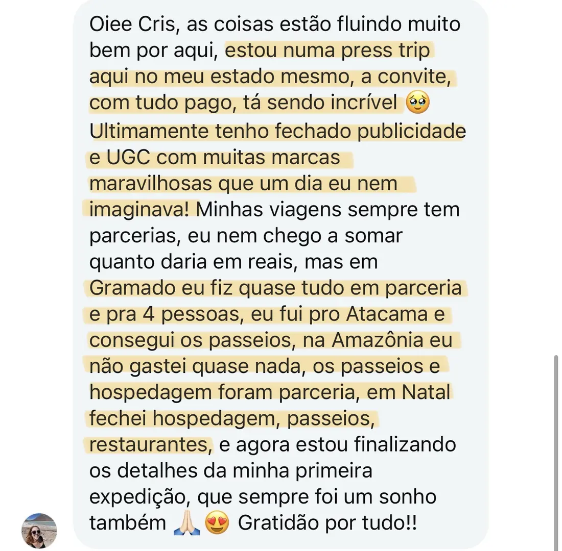 Print real de depoimento de aluno