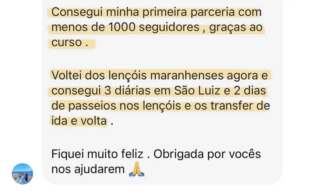 Print real de depoimento de aluno