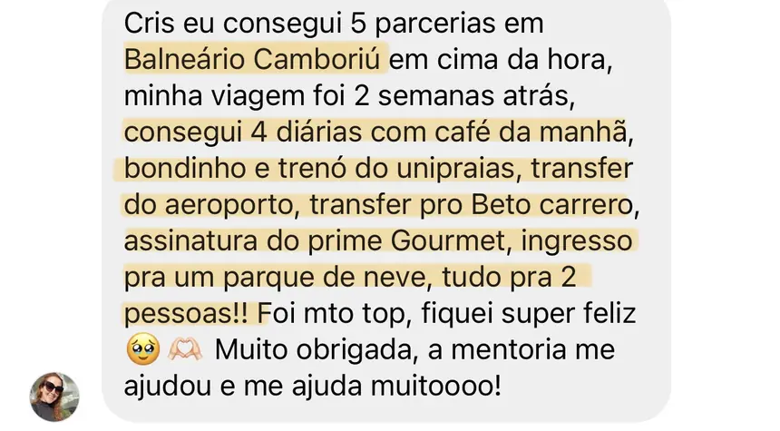 Print real de depoimento de aluno