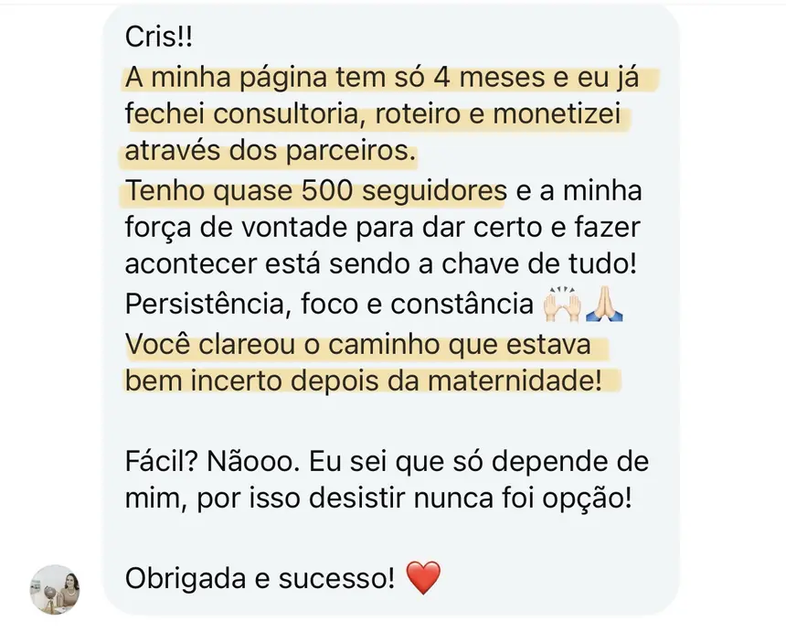 Print real de depoimento de aluno