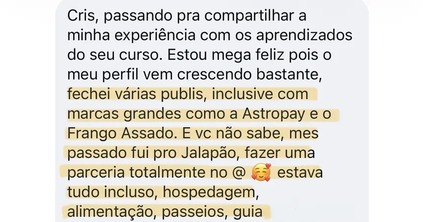 Print real de depoimento de aluno