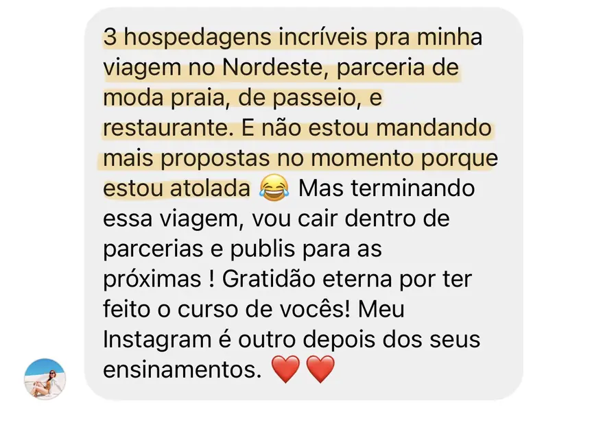 Print real de depoimento de aluno