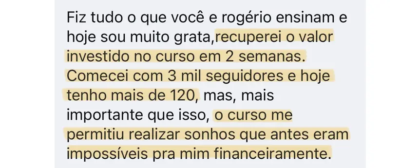 Print real de depoimento de aluno