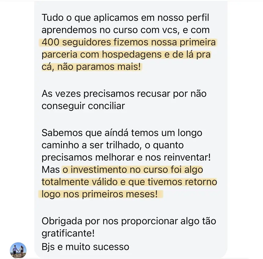 Print real de depoimento de aluno