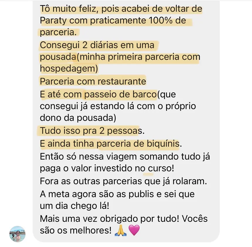 Print real de depoimento de aluno