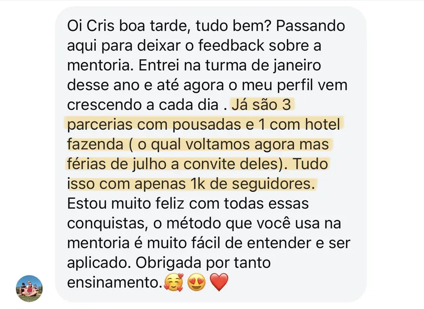 Print real de depoimento de aluno