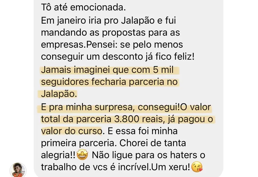Print real de depoimento de aluno