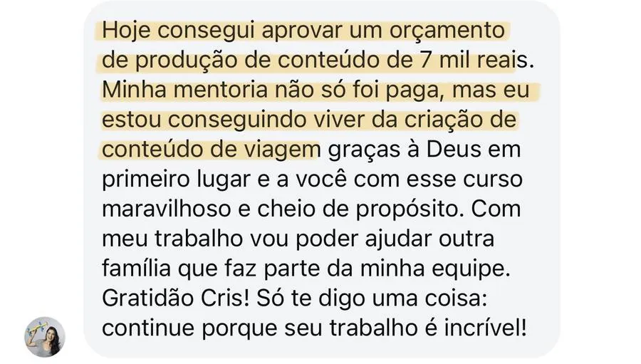 Print real de depoimento de aluno